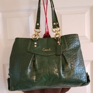 Coach Ashley Embossed Green Croc Leather Carryall